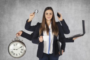 multi-purpose business woman with a large number of hands